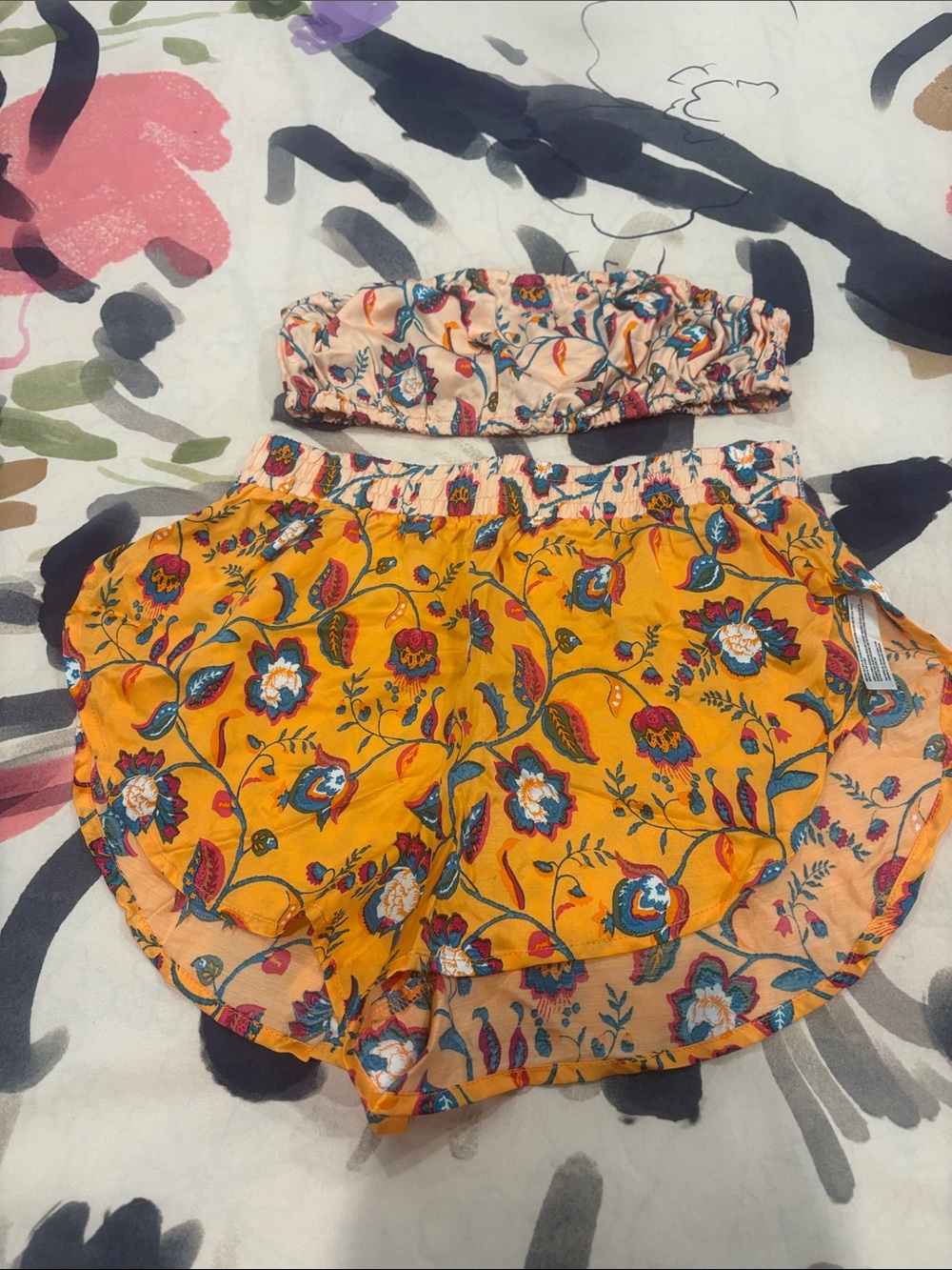 By Anthropologie Floral Bandeau Top Shorts Set XXS Boho
